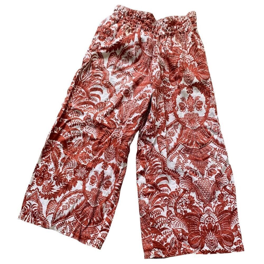 ANTHROPOLOGIE Damask Jacquard BOHO PRINT Crop Wide Leg PANTS sz XS S